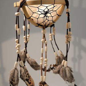 Attrape-rêves 3D en bambou réalisé à la main avec double tissage, perles décoratives et plumes naturelles