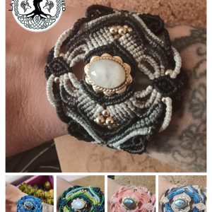 manchette macramé artisanale avec pierre centrale ovale